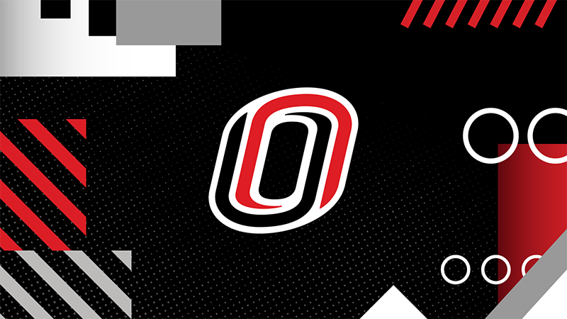 The red, black, and white UNO "O" appears on a background with various geometric shapes