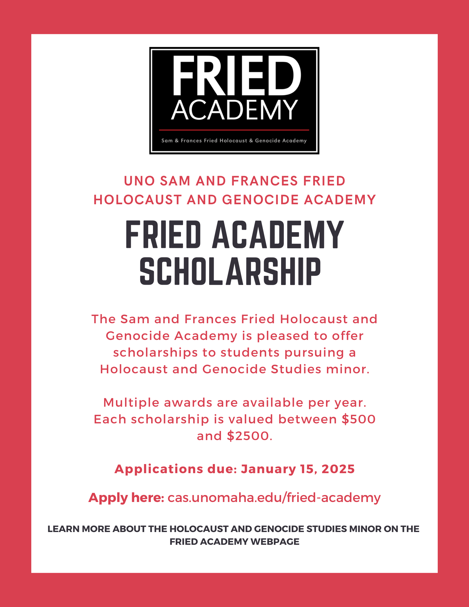 Fried Academy scholarship flyer