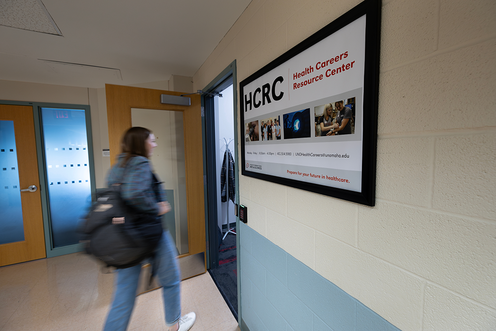 A student walks into the HCRC.