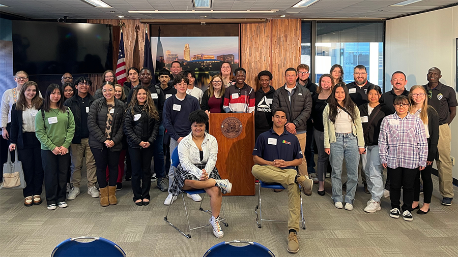 NCLP students in the Press Room on their tour of the Omaha Mayor’s Office.