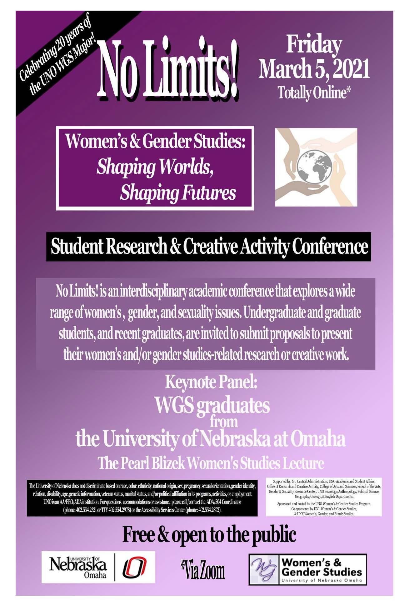 No Limits Student Research Creativity Conference Women S Gender Studies University Of Nebraska Omaha