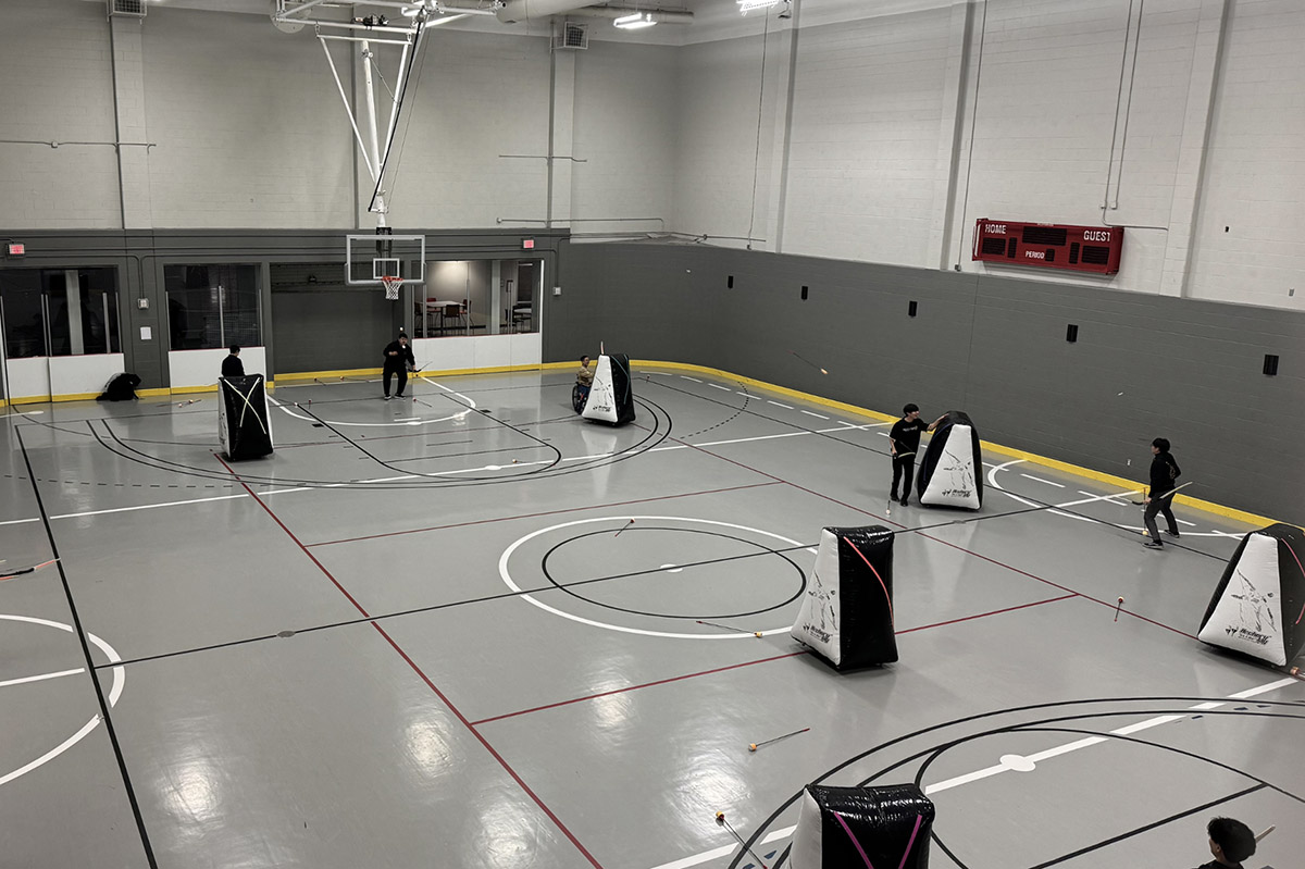 A gym in the UNO H&K Building is set up for a game