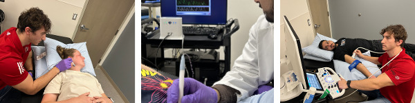 Researchers using ultrsound machine on clients.