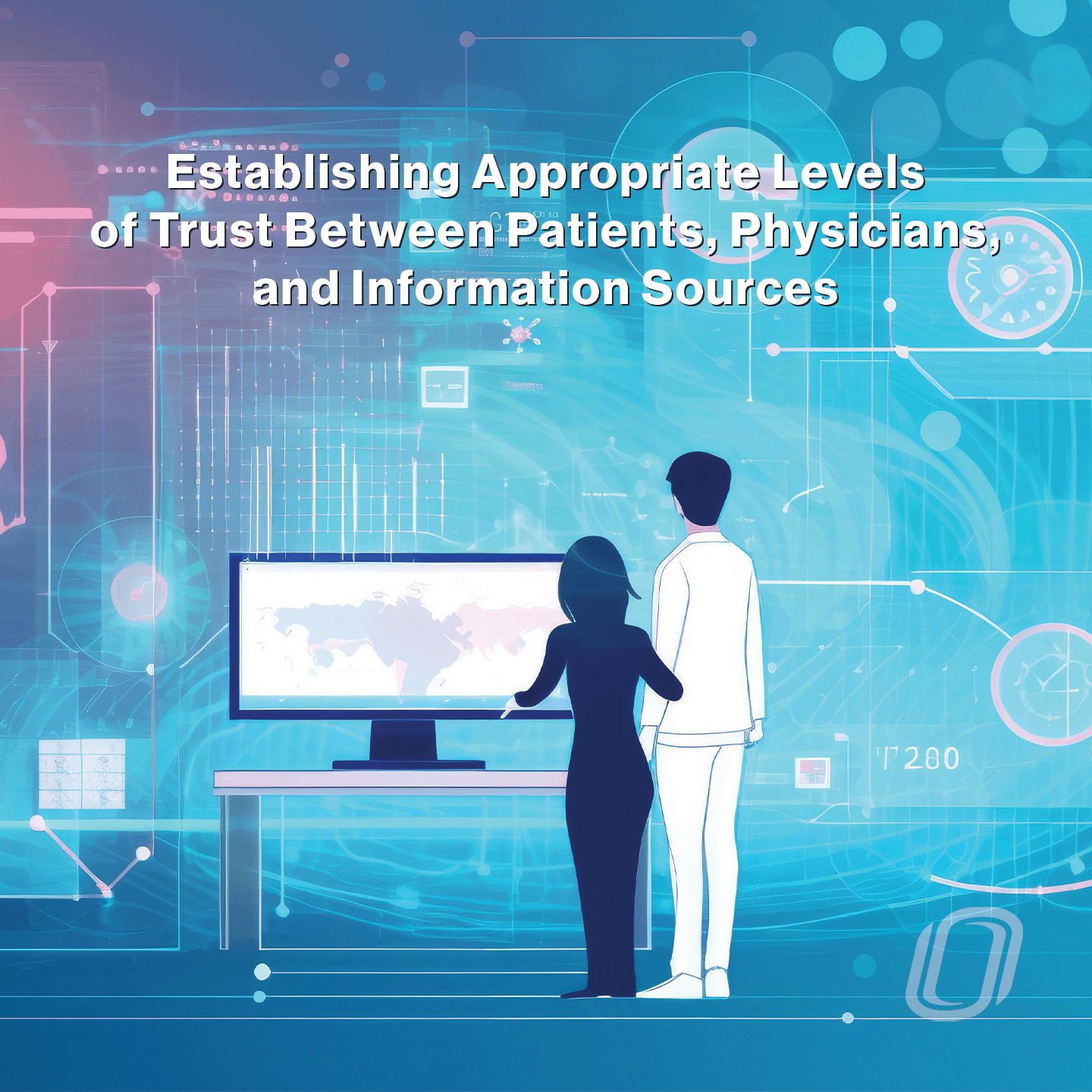 an AI-generated illustration that shows two doctors working with AI systems