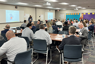 Director Josie Gatti Schafer presenting at the Nebraska Department of Economic Development 6 Regions, One Nebraska Mid-Plains Region meeting