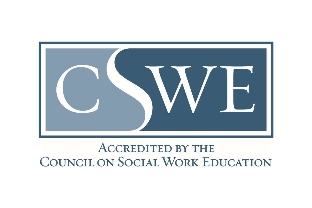 CSWE logo, white letters on a blue background.