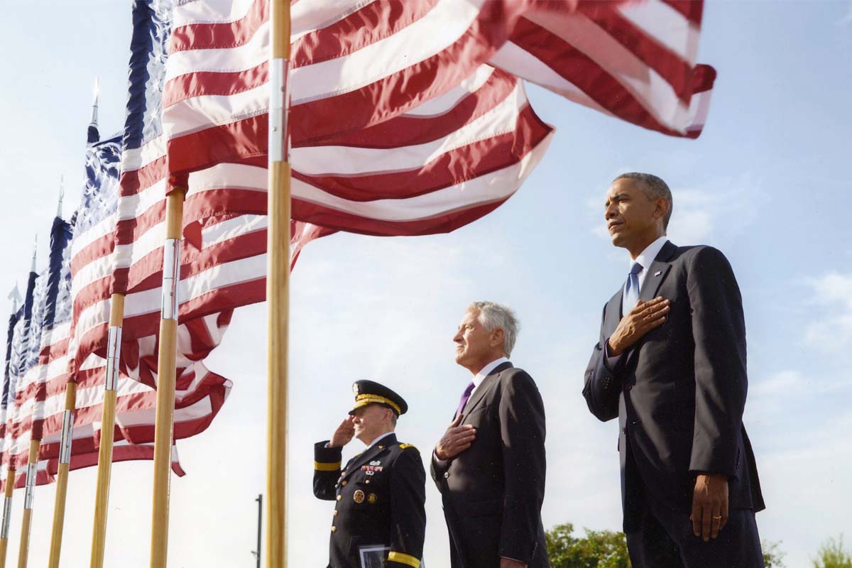  Secretary Hagel and President Obama attend a ceremony commemorating the 9/11 attacks and honoring the fallen in Washington, D.C., on September 11, 2014.