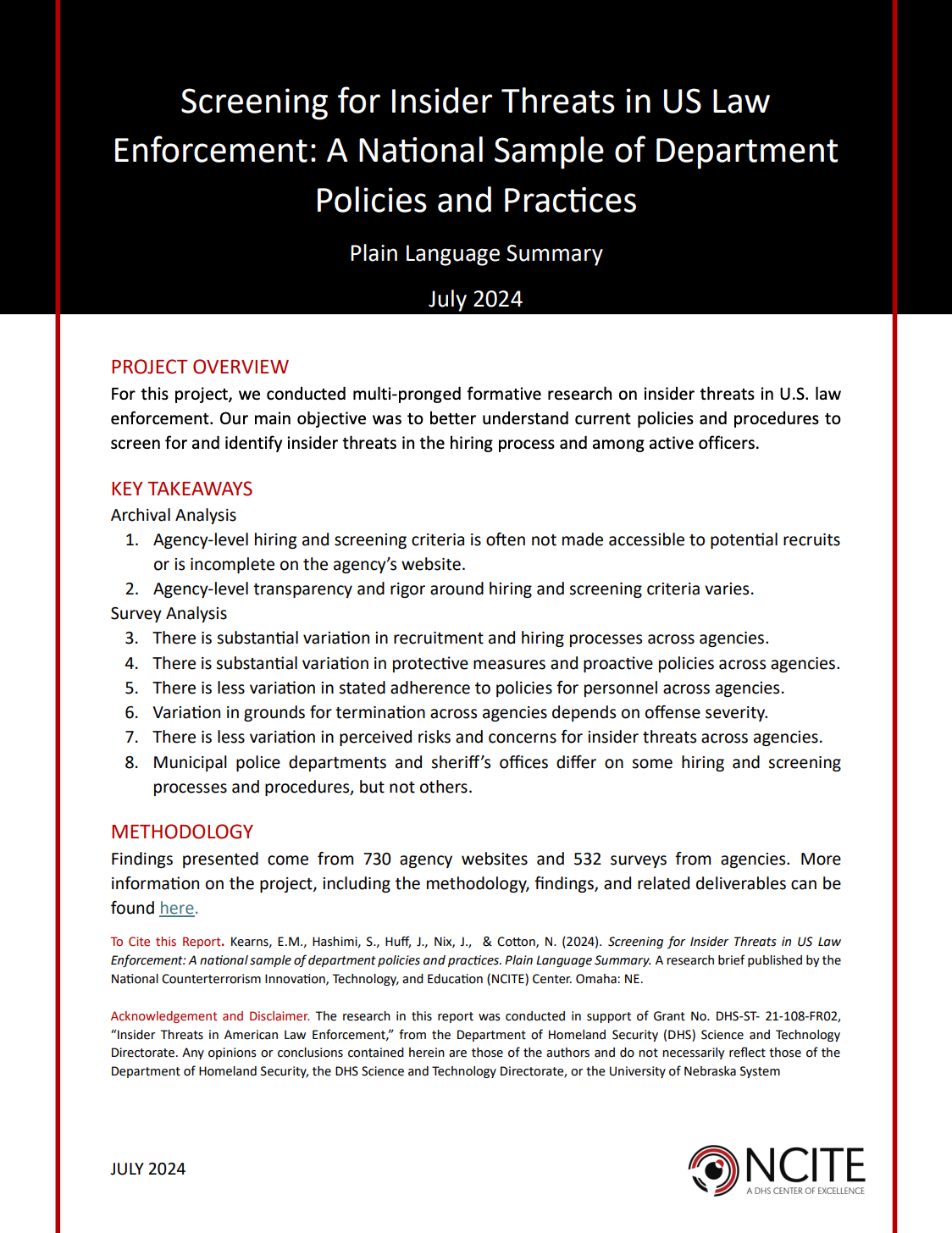 Phase 1 summary report cover page 