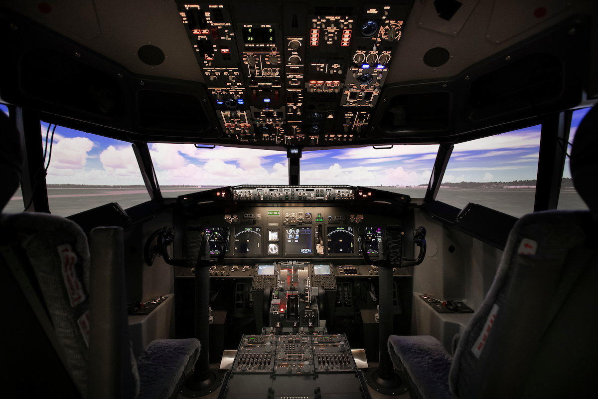 Cockpit of the 737, PS4.5 flight simulator with the defined Areas