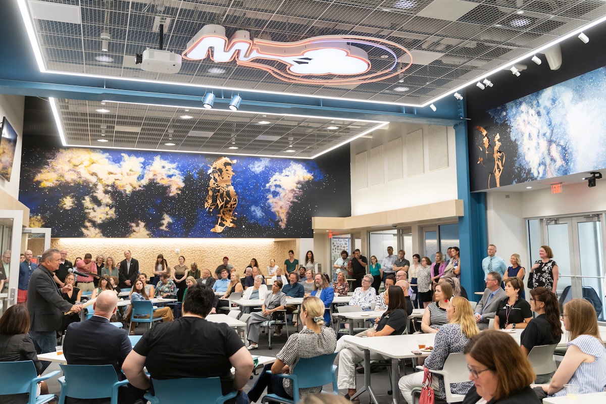 The center features a 8,400-square-foot, state-of-the-art facility in Roskens Hall, designed to foster innovative STEM education and research, offering cutting-edge classrooms and spaces for students and the community. 