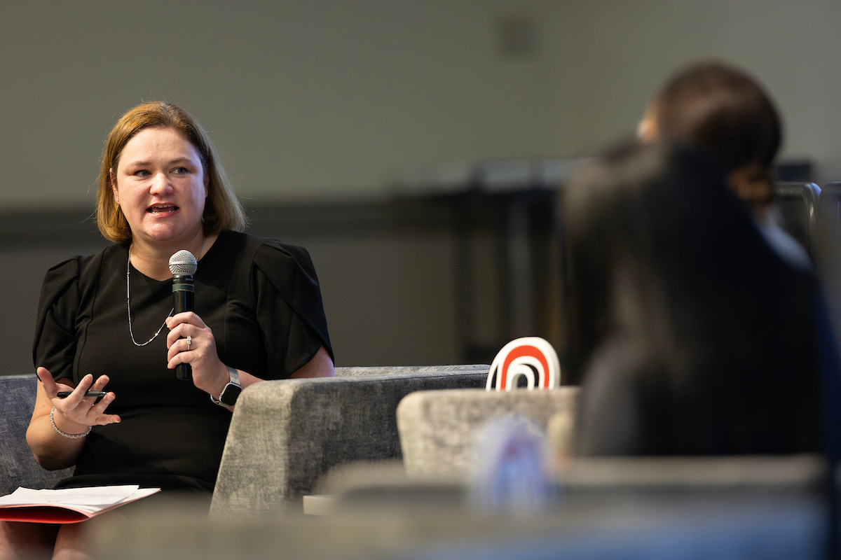 Levi Thiele, UNO’s director of Career Services, moderated the panel of professionals at the 2024 Career Connect Symposium. 