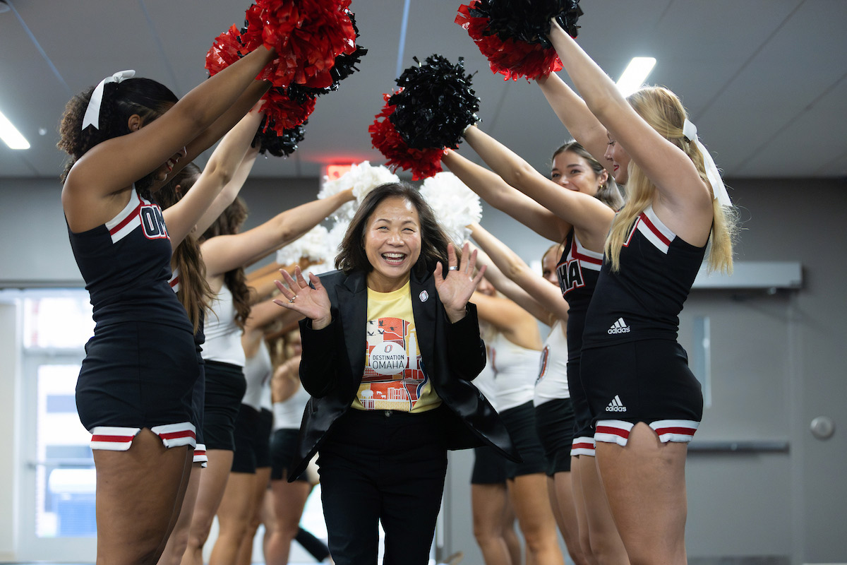 Chancellor Li entering the State of the University Address Reception at the Milo Bail Student Center.