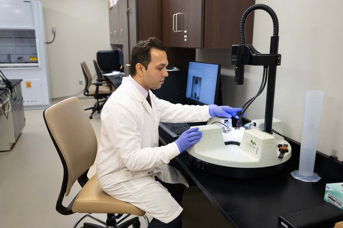 Majid Jadidi, Ph.D., works in the Vascular Lab located in the Biomechanics Building at UNO. [