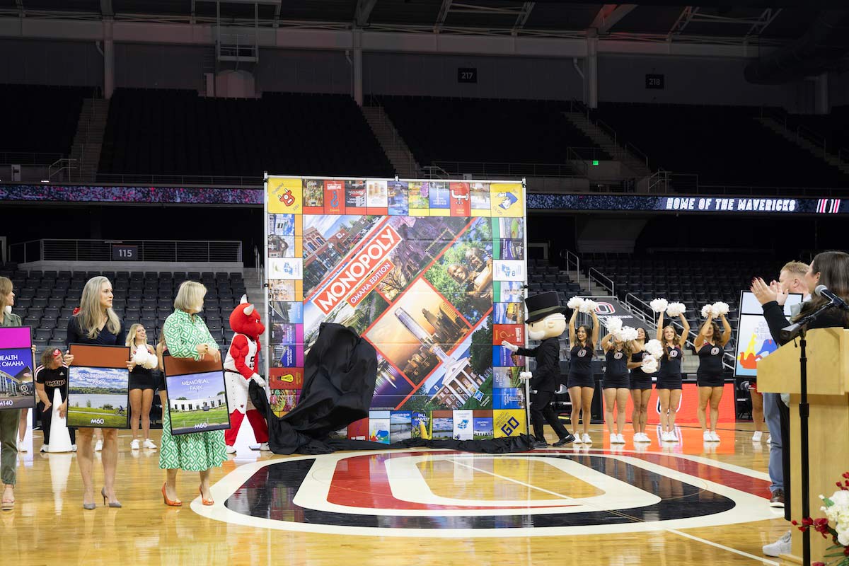 UNO's Durango unveils the Omaha Monopoly board. 