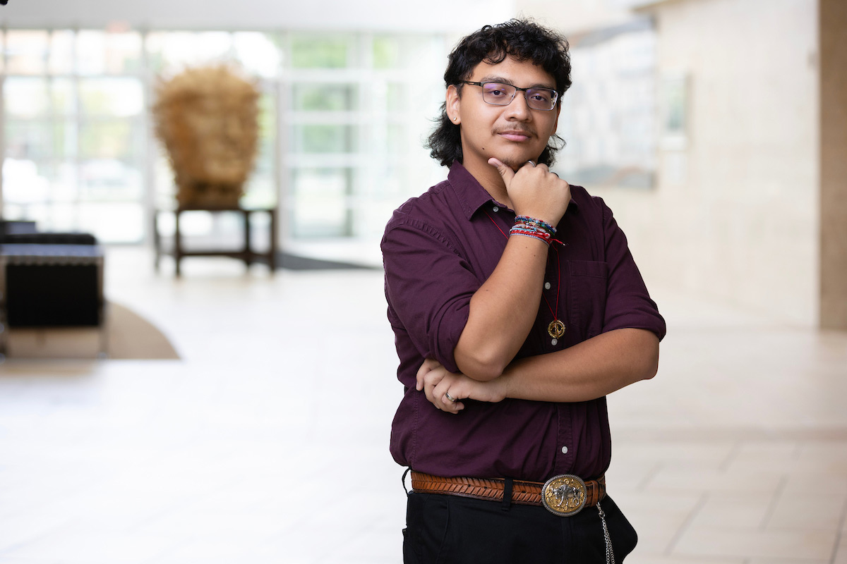 Goodrich Scholar, Jerry Brito-Mendoza, stands in UNO's College of Business Administration. Photo: Ryan Soderlin, Office of Strategic Marketing and Communications. 