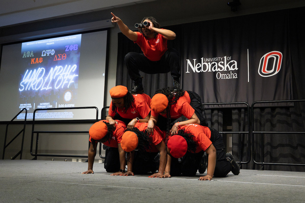 UNO students participate in the 2025 Divine Nine Stroll Off.