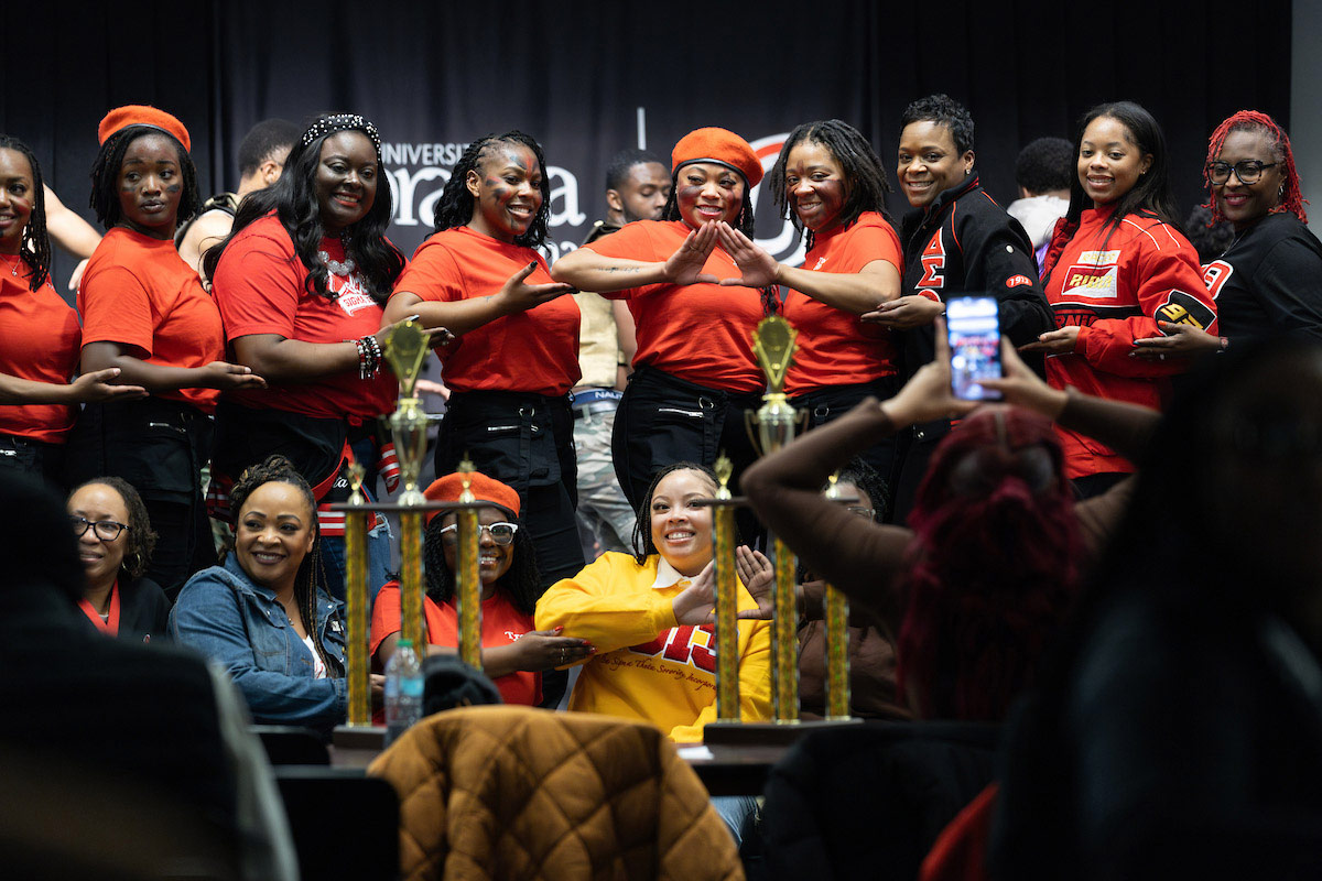 UNO students participate in the 2025 Divine Nine Stroll Off.