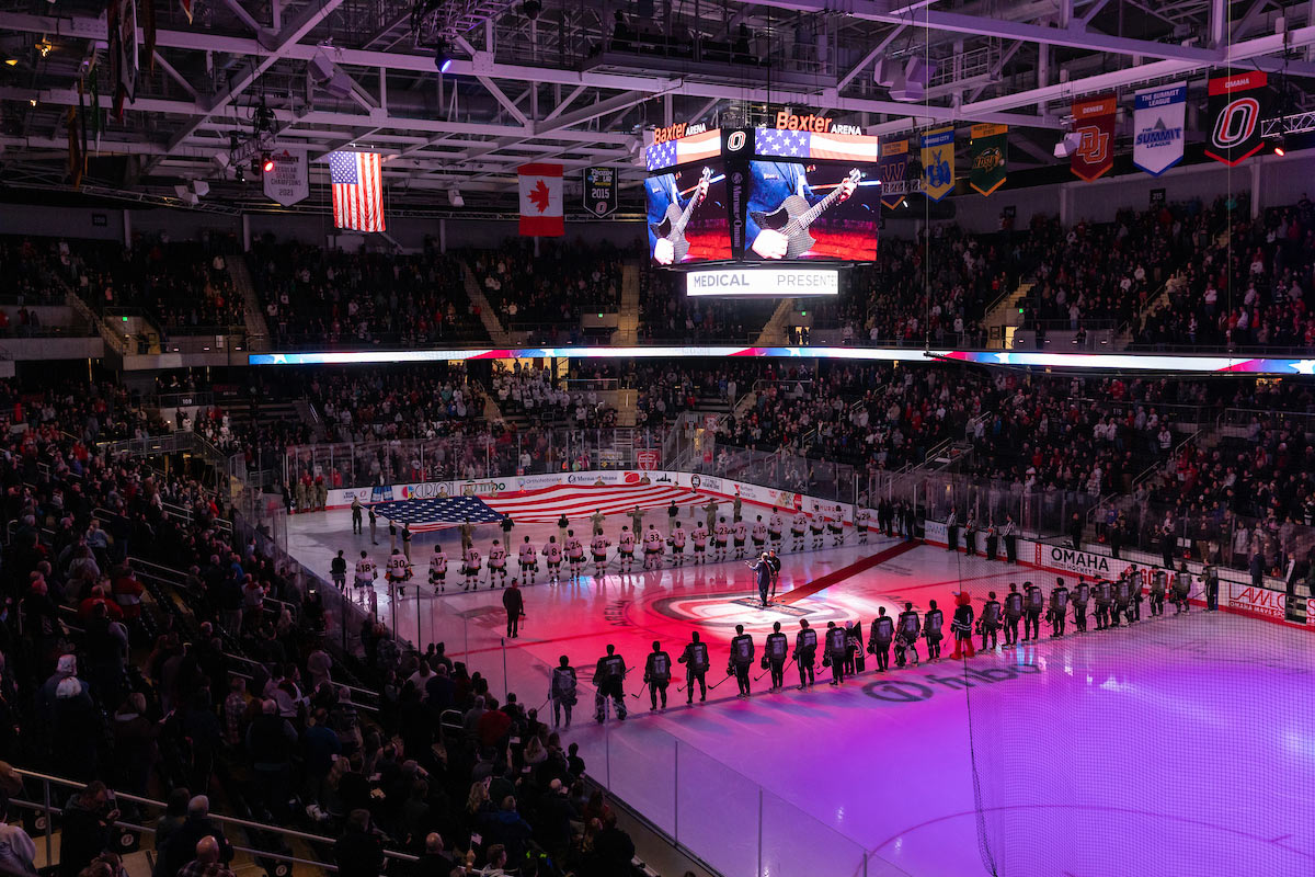 Military recognition at Baxter Arena before hockey