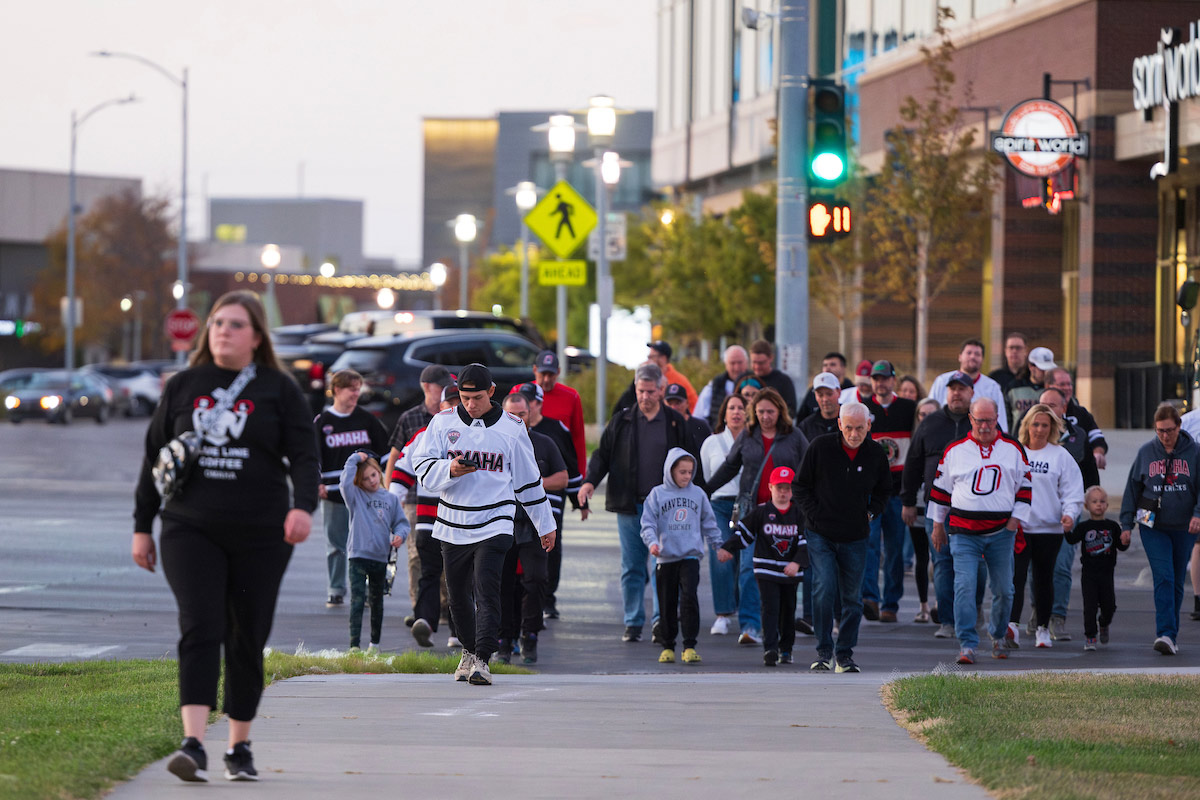 Maverick fans walking in Aksarben Village