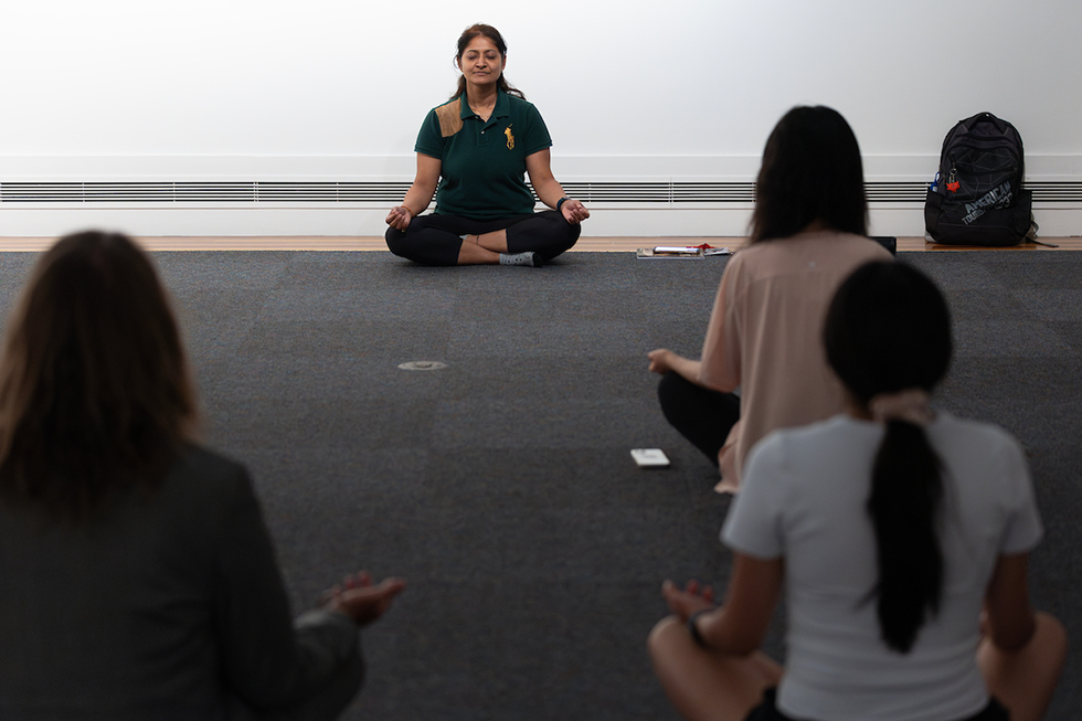 UNO students attend Mindfulness Meditation at the University of Nebraska at Omaha on Monday, August 26, 2024, in Omaha, Nebraska, during Durango Days. The event was held in CFAM’s art gallery.