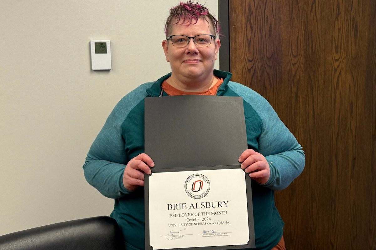 Brie Alsbury was named Employee of the Month for October 2024 at the University of Nebraska at Omaha in Omaha, Nebraska.